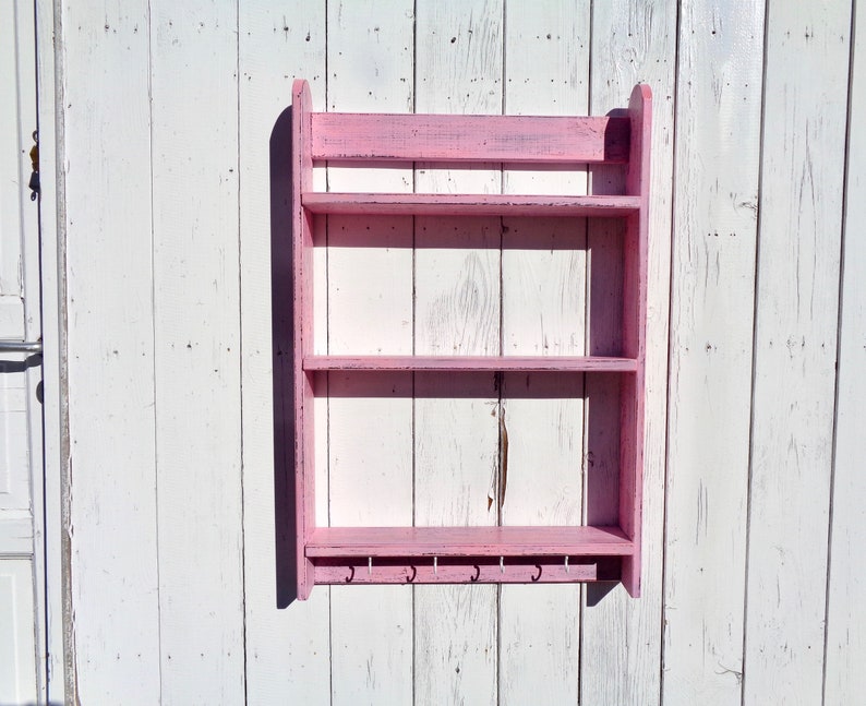 Pink shelf with hooks Unit wall shelves French country Kitchen Etsy