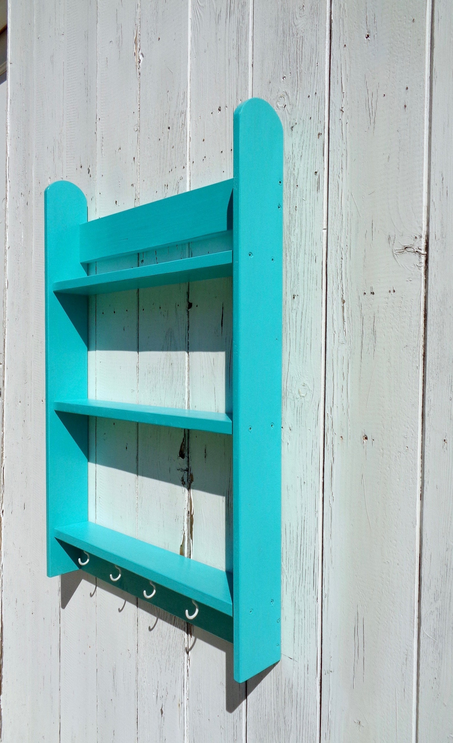 Turquoise shelving unit wooden shelves with hooks Etsy