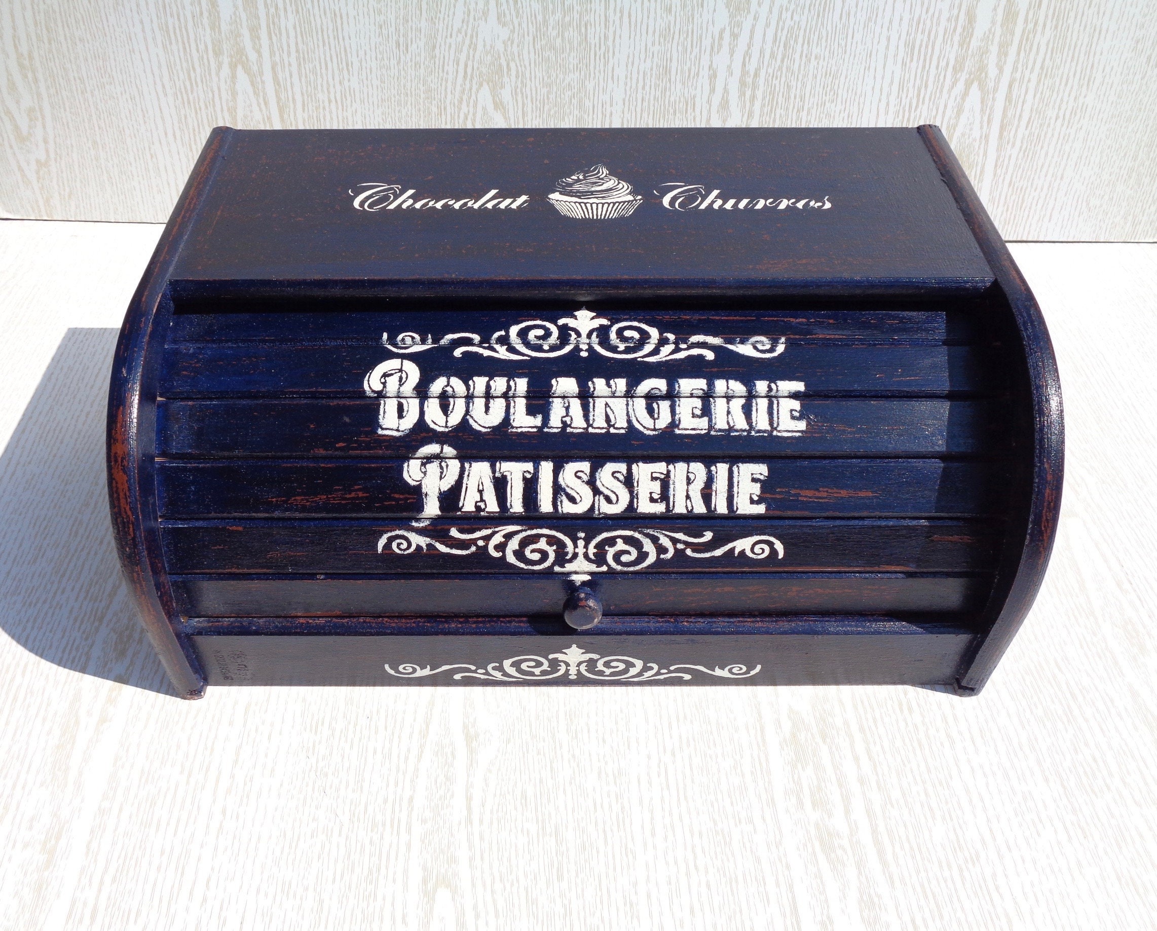 Navy Blue Bread Box Wood Bread Bin Breadbox French Vintage Etsy UK