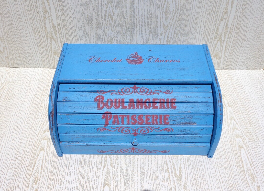 Wooden Bread Box French Vintage Bread Bin Primitive Blue Etsy