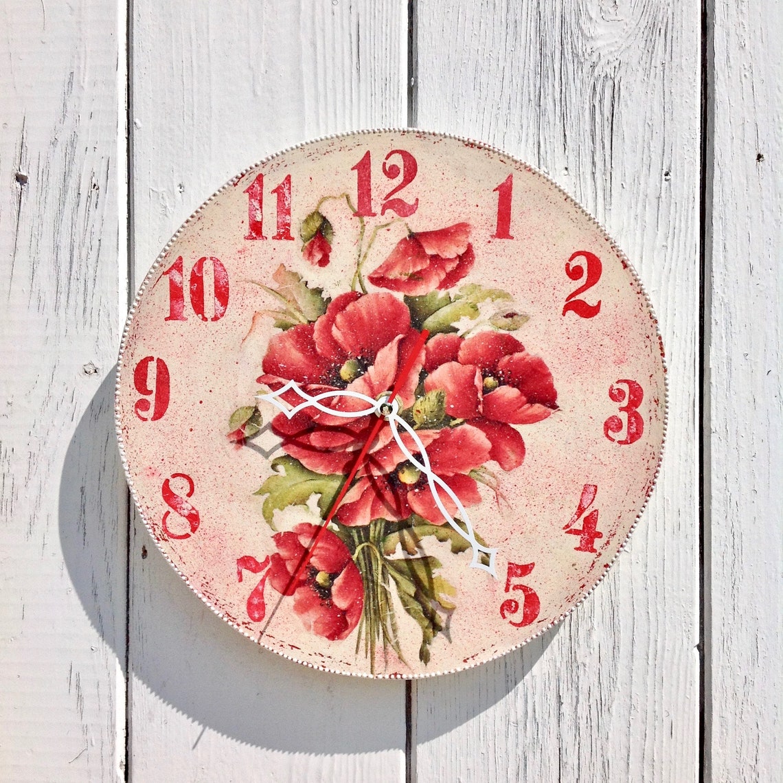 Vintage Floral Wall Clock With Towel Hooks Vintage Red Kitchen Etsy