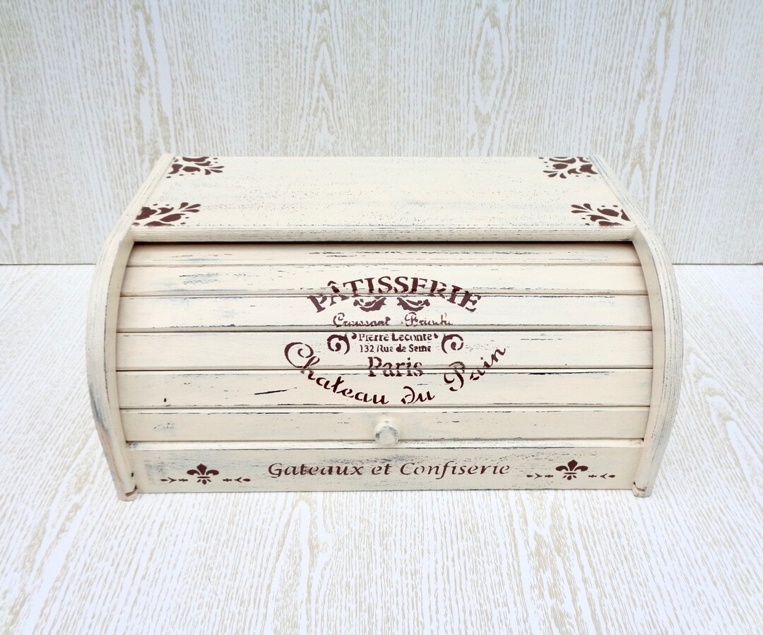 Beige bread box vintage bread bin kitchen furniture items Wood