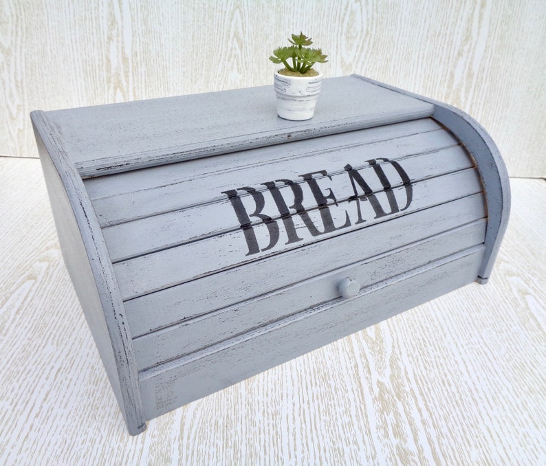 Bread Box Grey Bread Bin Wooden Breadbox Modern Farmhouse Etsy