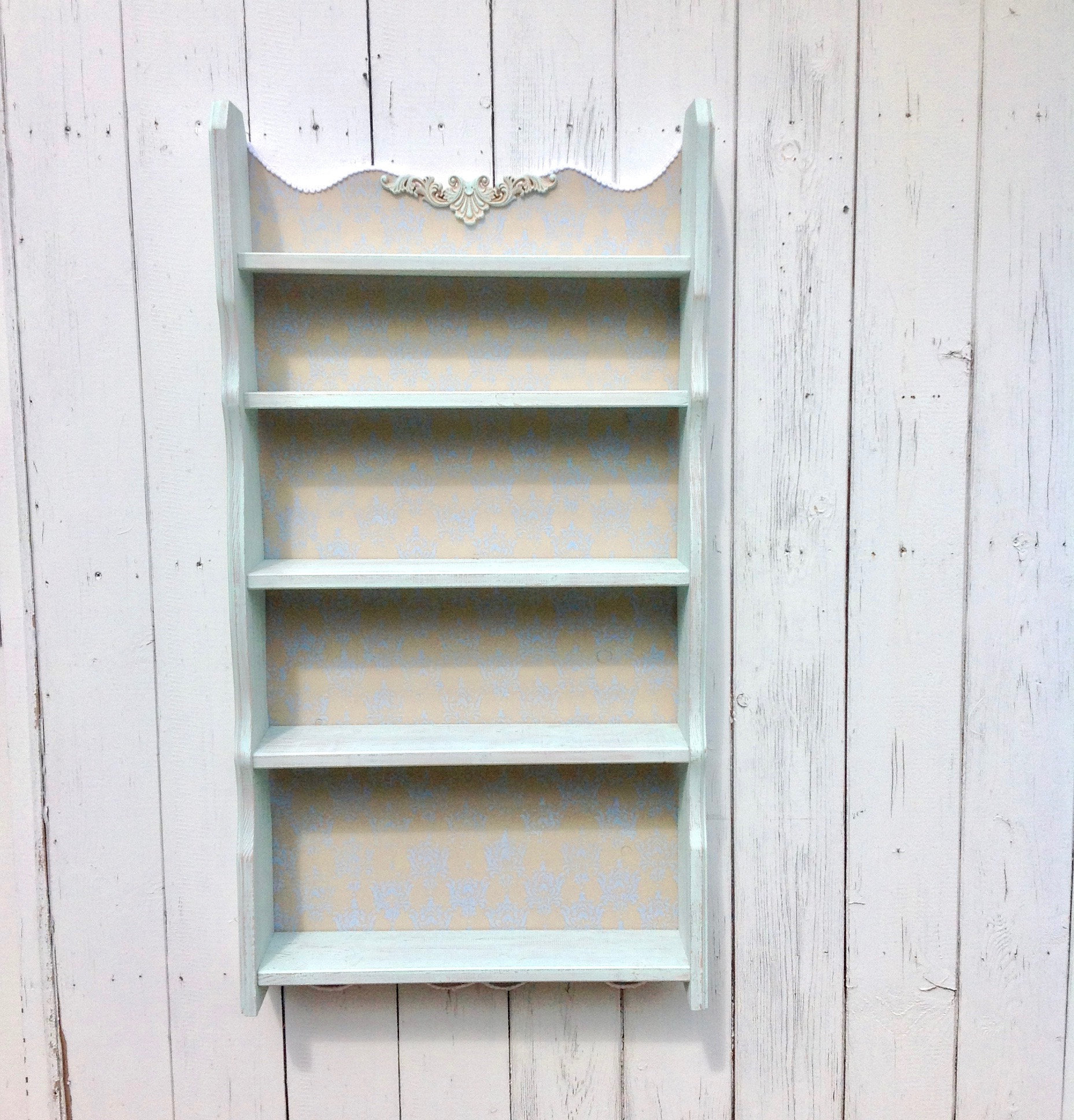 H4L Wall Shelf with 6 Drawers Antique White Vintage Kitchen Shelf Wooden Shelf 80 cm Country House Style 