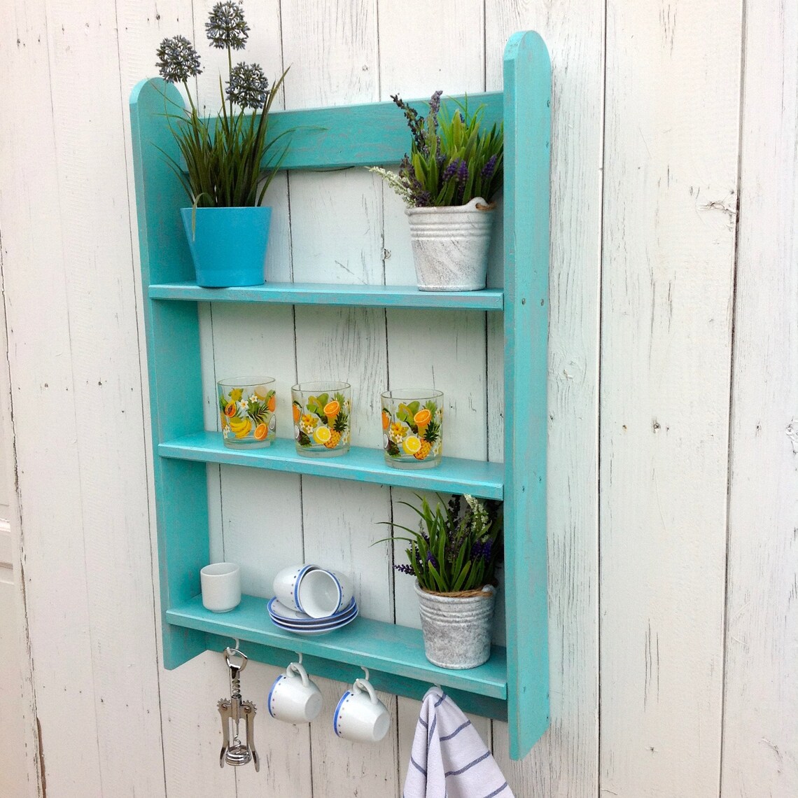 Unit Kitchen Shelves Turquoise Wall Shelf Unit Farmhouse Etsy