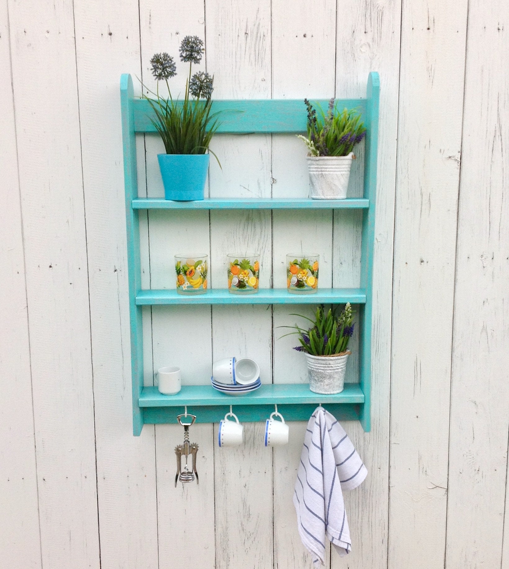 Unit Kitchen Shelves Turquoise Wall Shelf Unit Farmhouse Etsy
