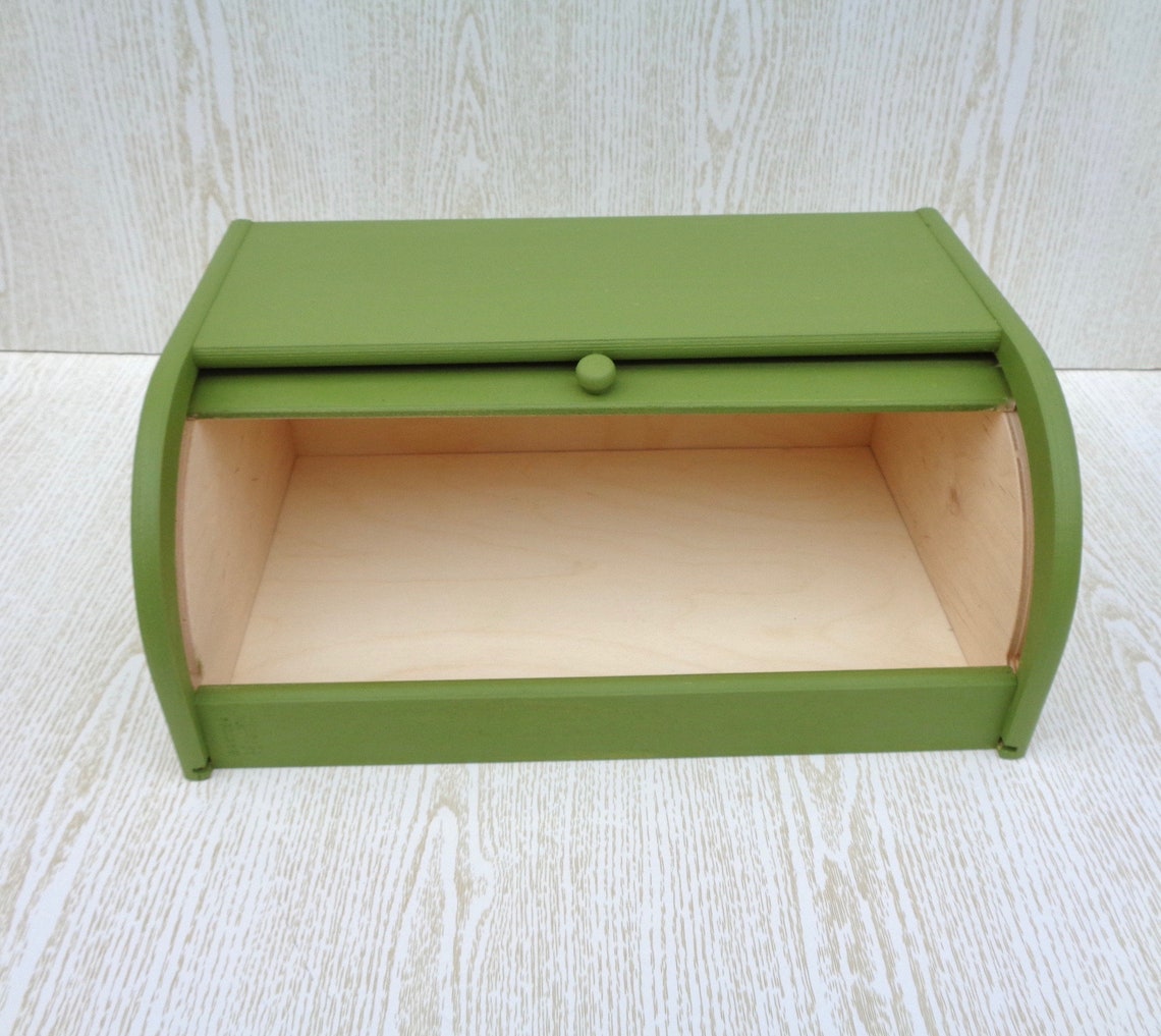 Wooden bread box farmhouse breadbox bread bin Green roll top Etsy