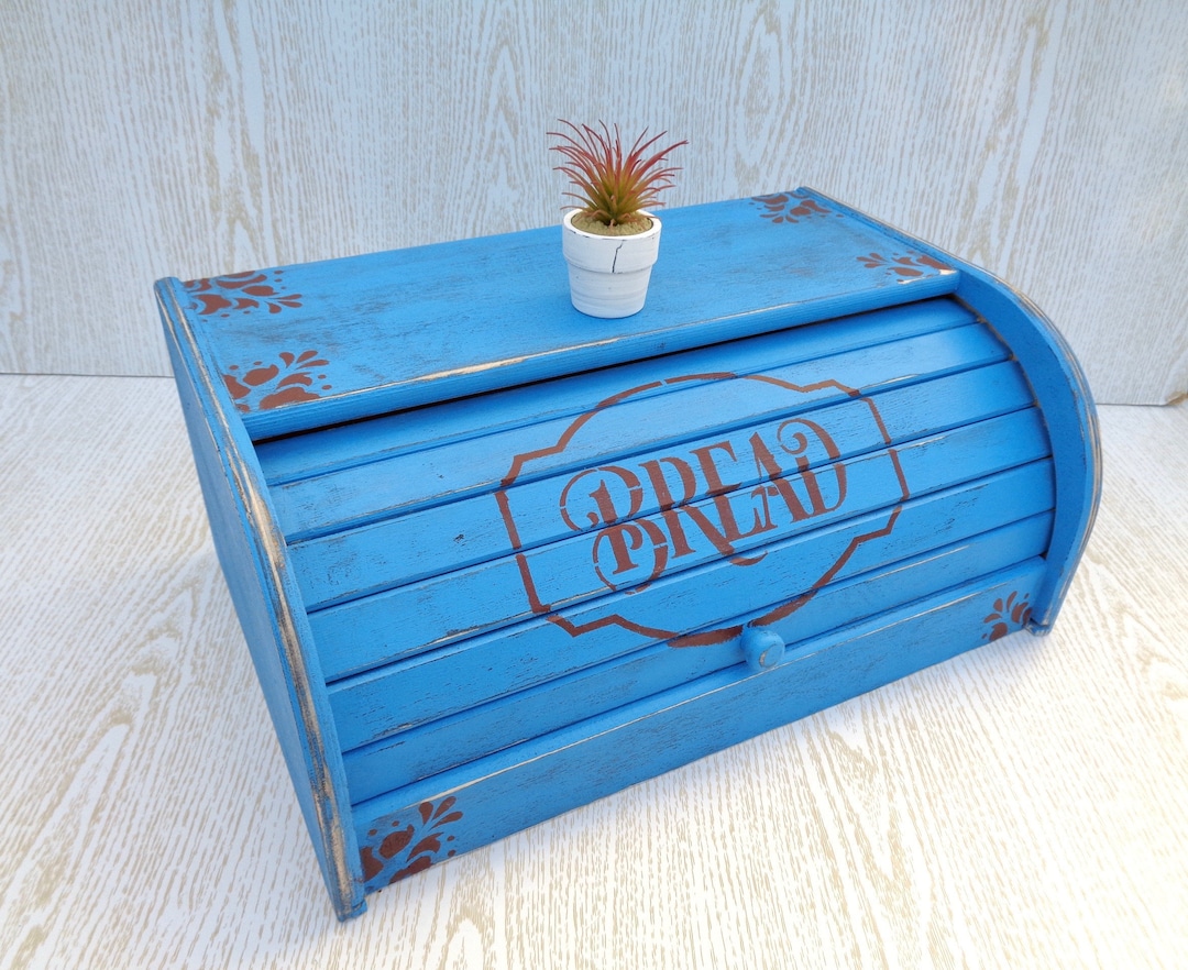 Rustic Bread Box Roll Top Wooden Bread Bin Kitchen Vintage Item