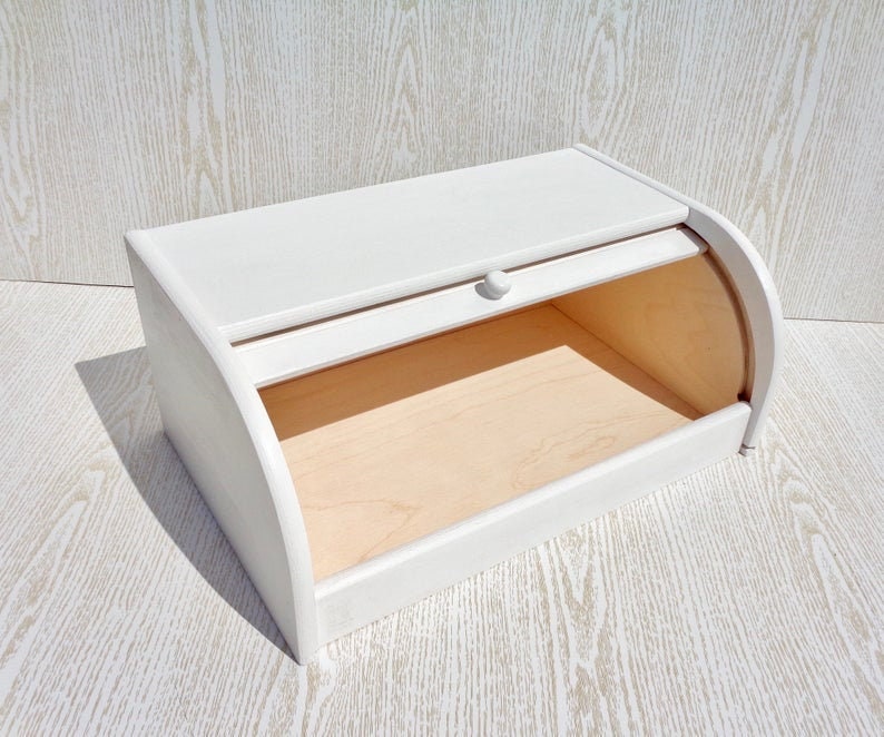 White Bread Box Bin Wooden Modern Farmhouse Furniture Wood Etsy