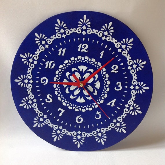 Cobalt Blue Unusual Wall Clock Kitchen Design Kitchen Clock With Numbers Bedroom Wall Clock Decorative Navy Blue Clock Modern Wall Clock