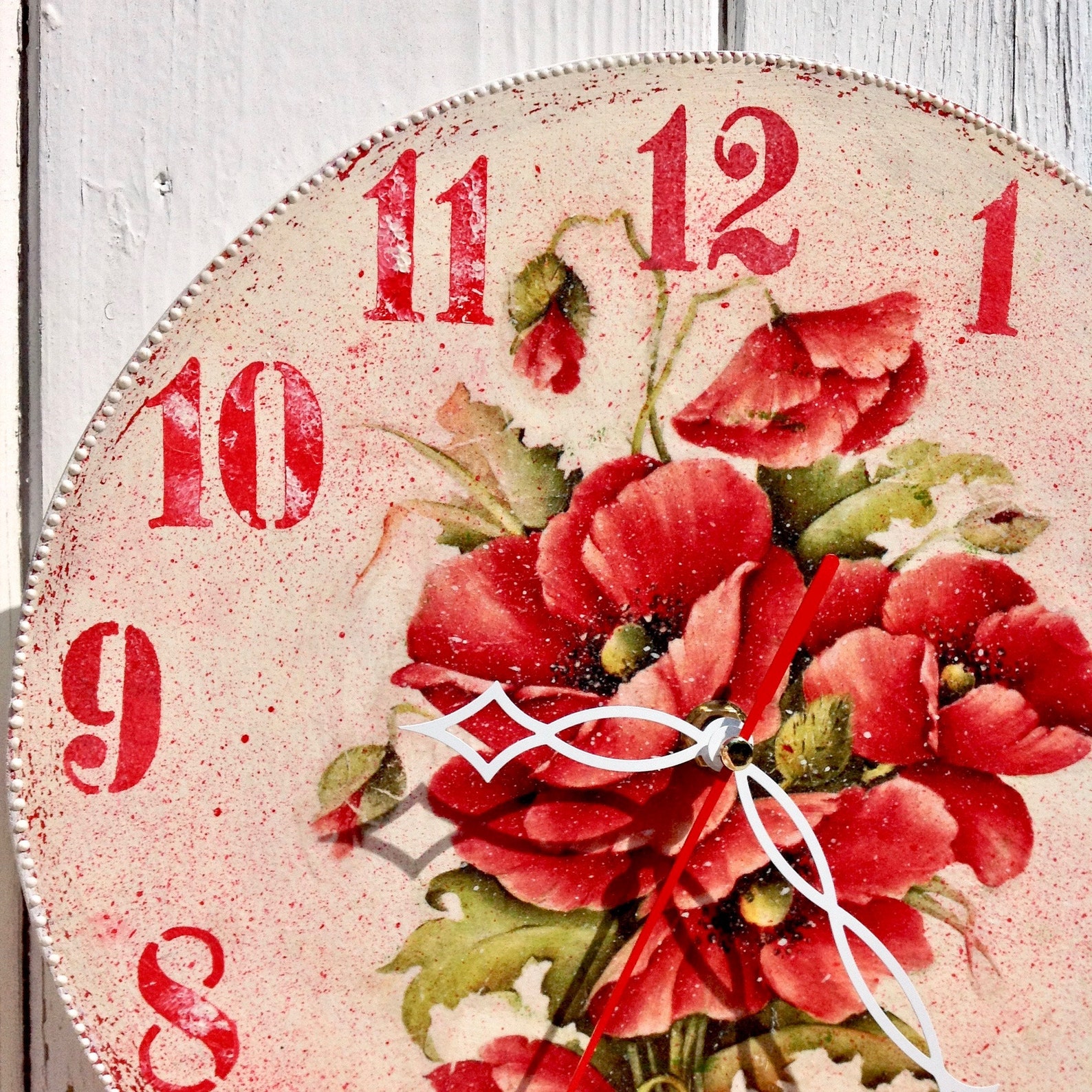 Vintage Floral Wall Clock With Towel Hooks Vintage Red Kitchen Etsy