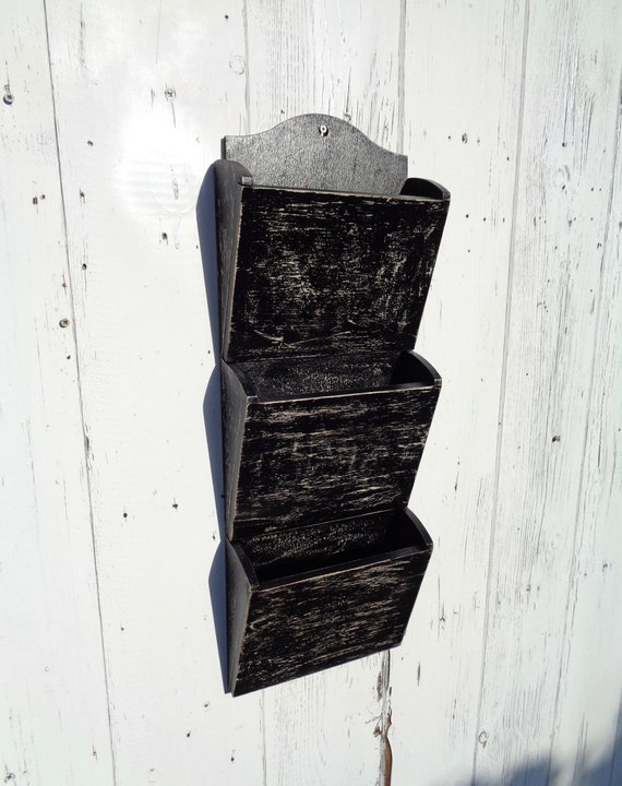 Mail Organizer Wall Black Distressed Painted Furniture Bill - Wall Bill Organizer Wooden Mail Organizer Wall Black Distressed Painted Furniture Bill - Wall Bill Organizer Wooden