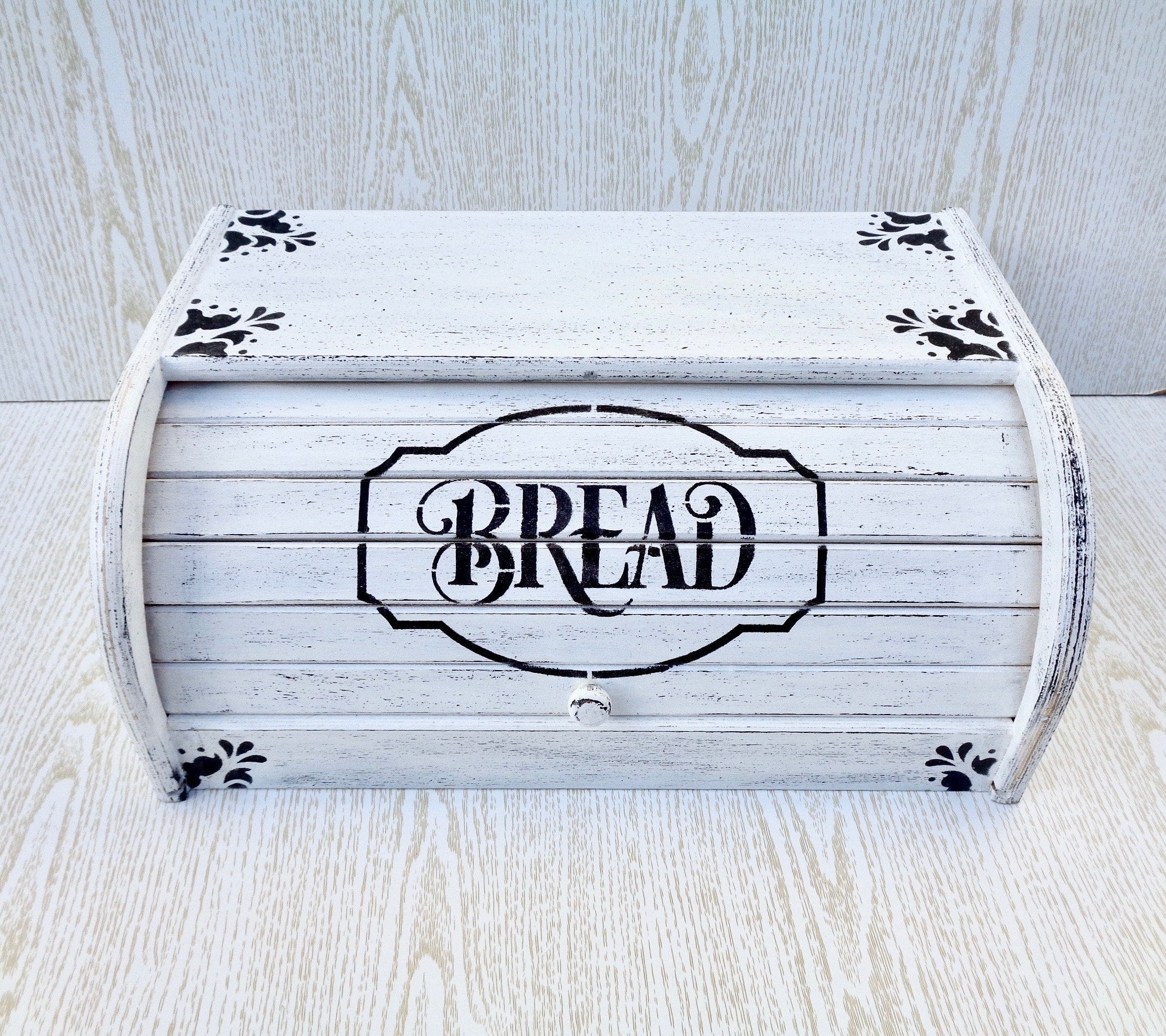Farmhouse Bread Box White Bread Bin Wooden Roll Top Bread Box Etsy