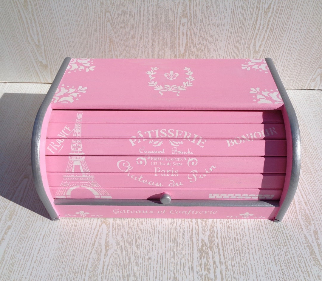 French Bread Box Pink Bread Bin Parisian Decor Eiffel Tower Kitchen