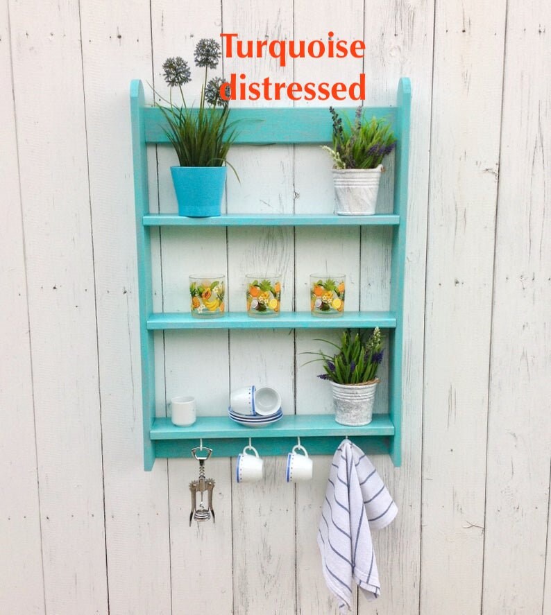 Pink Shelf With Hooks Unit Wall Shelves French Country Kitchen Etsy