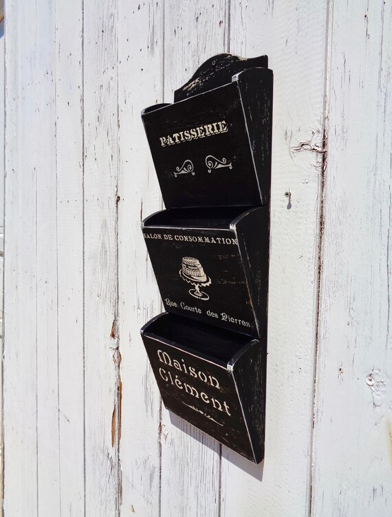 Mail Organizer Wall Letter Holder Vintage Sorter Wood - Black Wall Letter Bin Mail Organizer Wall Letter Holder Vintage Sorter Wood - Black Wall Letter Bin