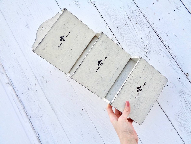 Beige Mail Organizer Wall Shabby Chic Furniture Wooden 3 Tier Etsy