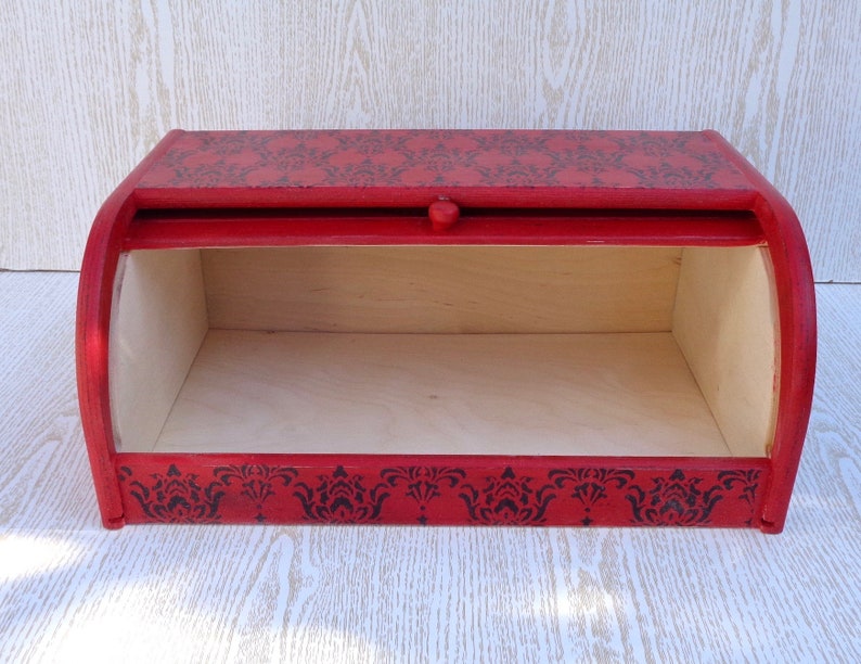 Breadbox Wood Bread Box Red Bread Bin Vintage Kitchen Etsy