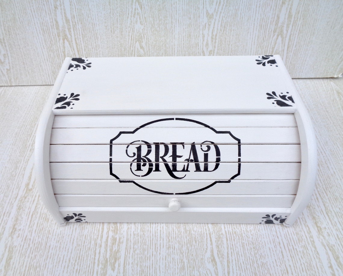 Farmhouse Bread Box White Bread Bin Wooden Roll Top Bread Box Etsy