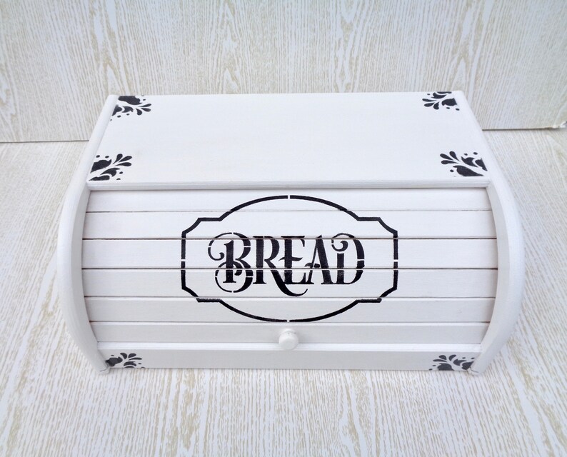 Farmhouse Bread Box White Bread Bin Wooden Roll Top Bread Box Etsy