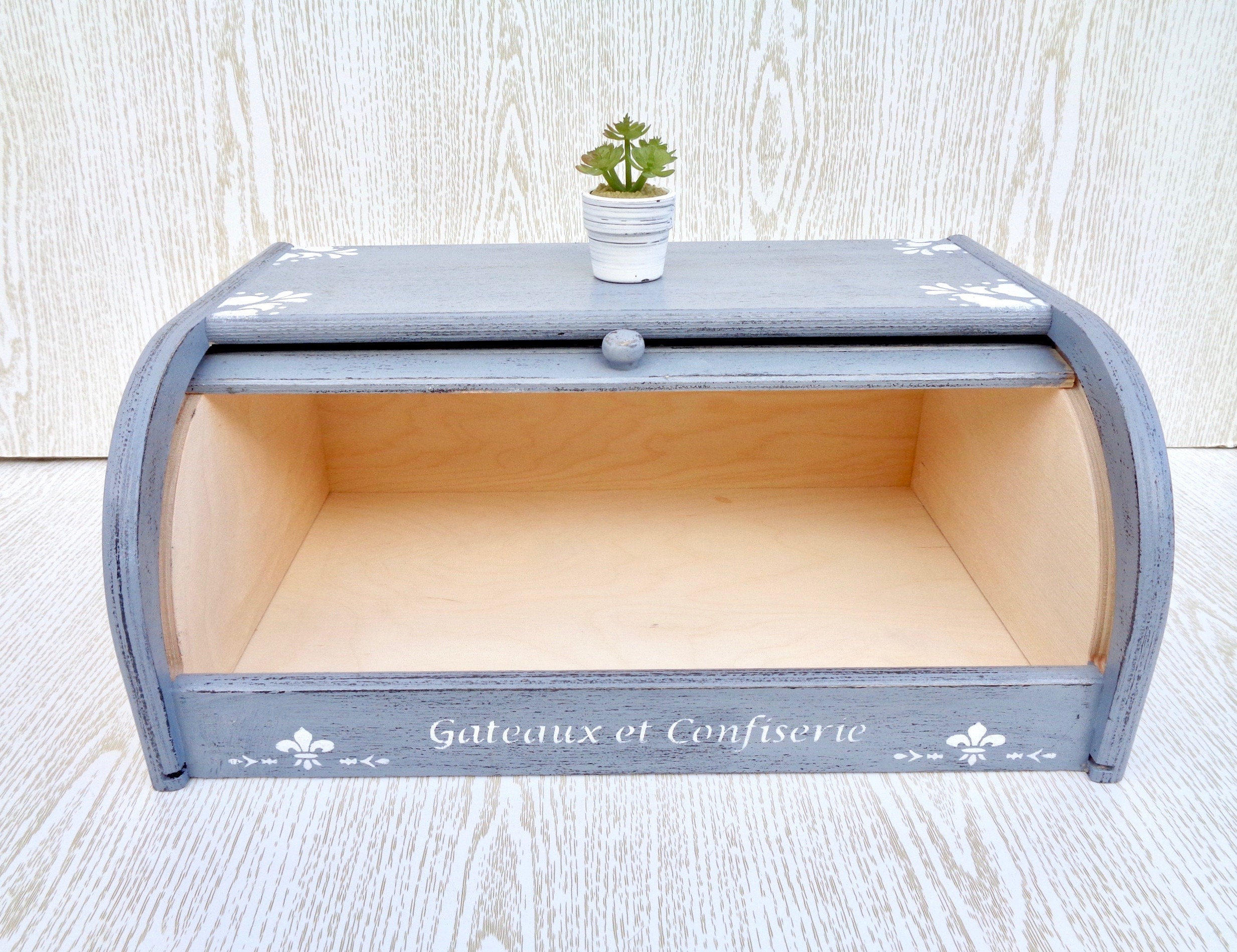 Caja de pan gris francés vintage pan de madera cubo de madera | Etsy