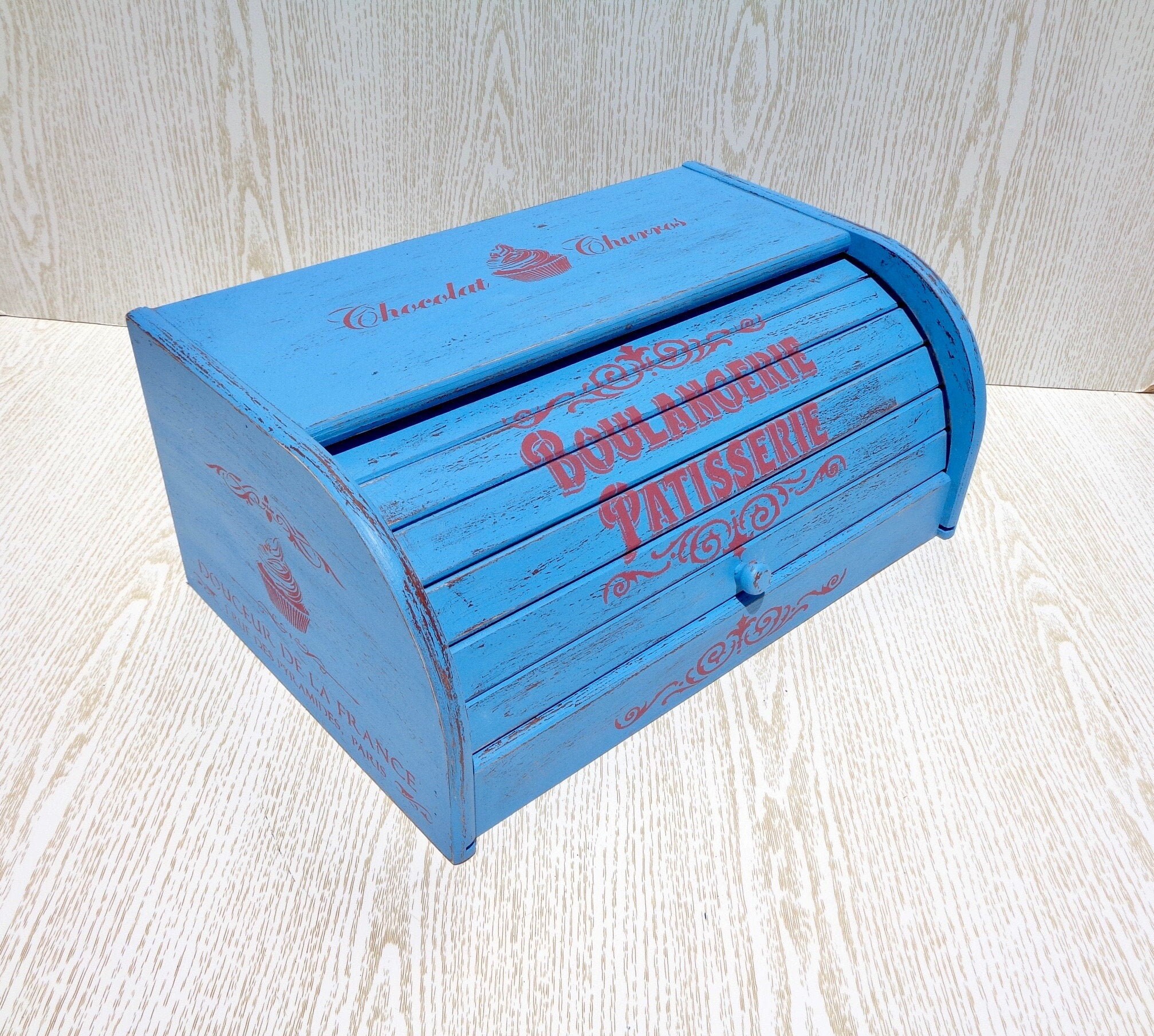 Navy Blue Bread Box Wood Bread Bin Breadbox French Vintage Etsy