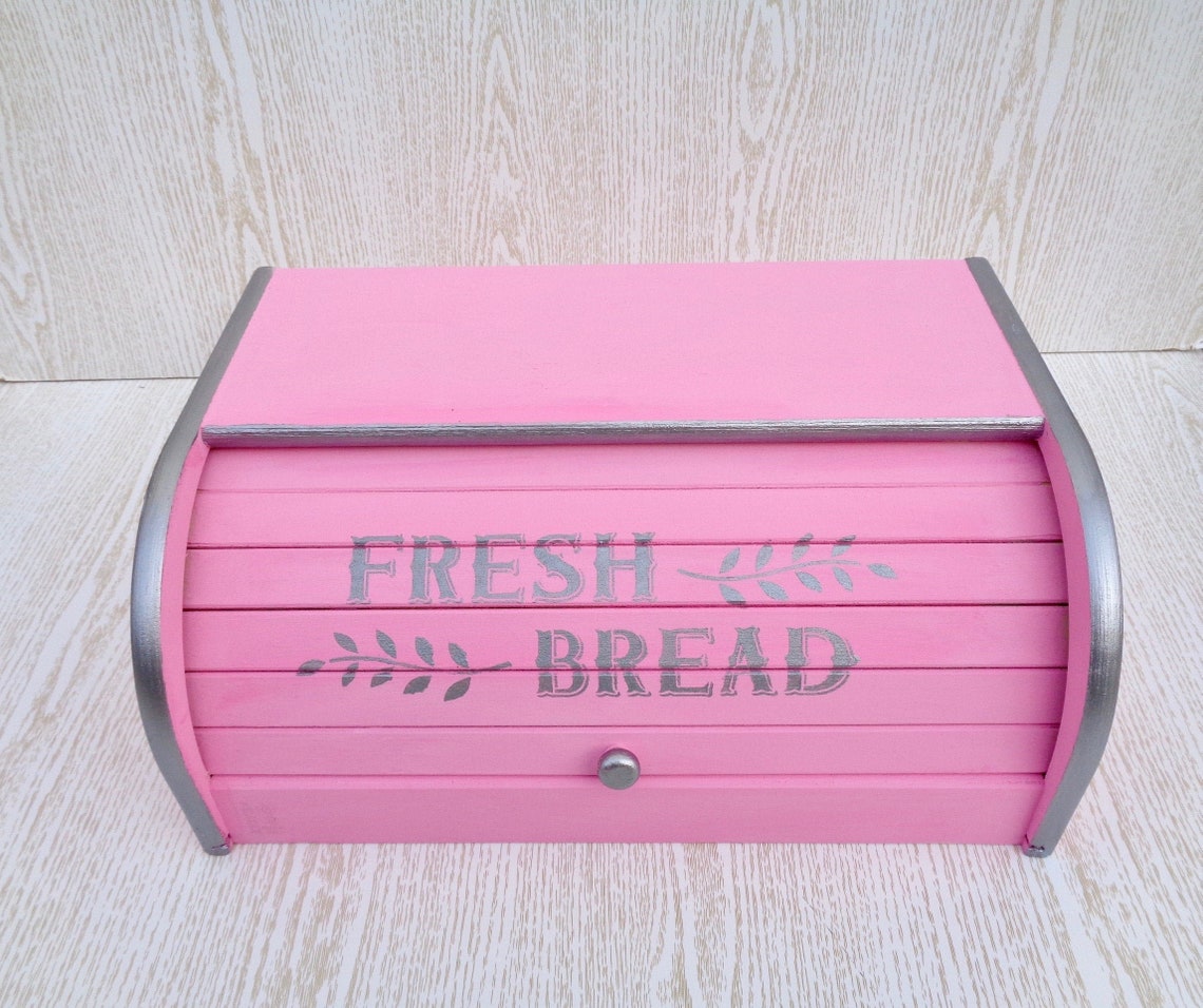 Pink Bread Bin Wooden Bread Box Modern Kitchen Organization Etsy