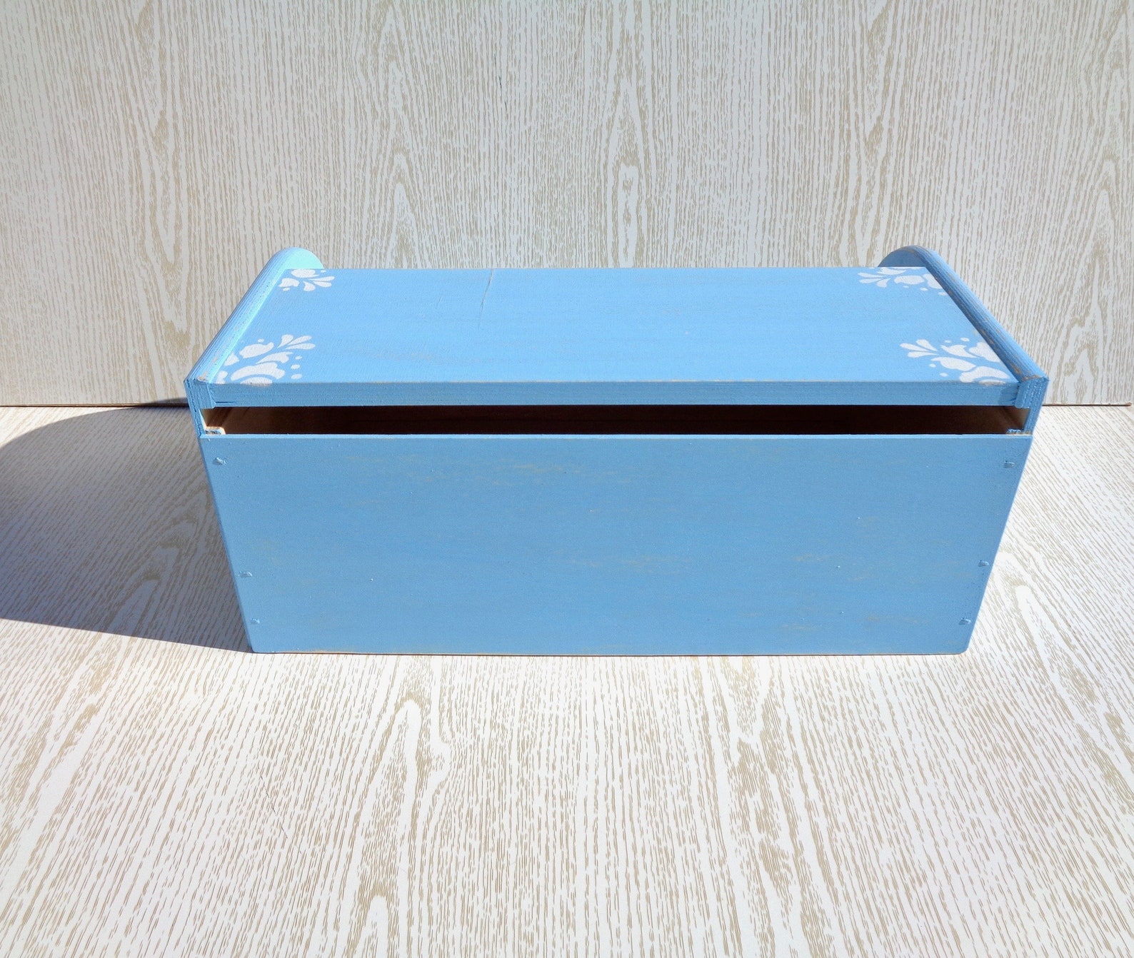 Light blue bread box wooden bread bin custom colors Wood Etsy