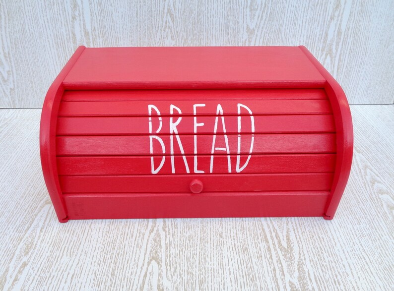 Wooden Bread Box Red Bin Modern Farmhouse Kitchen Furniture Etsy