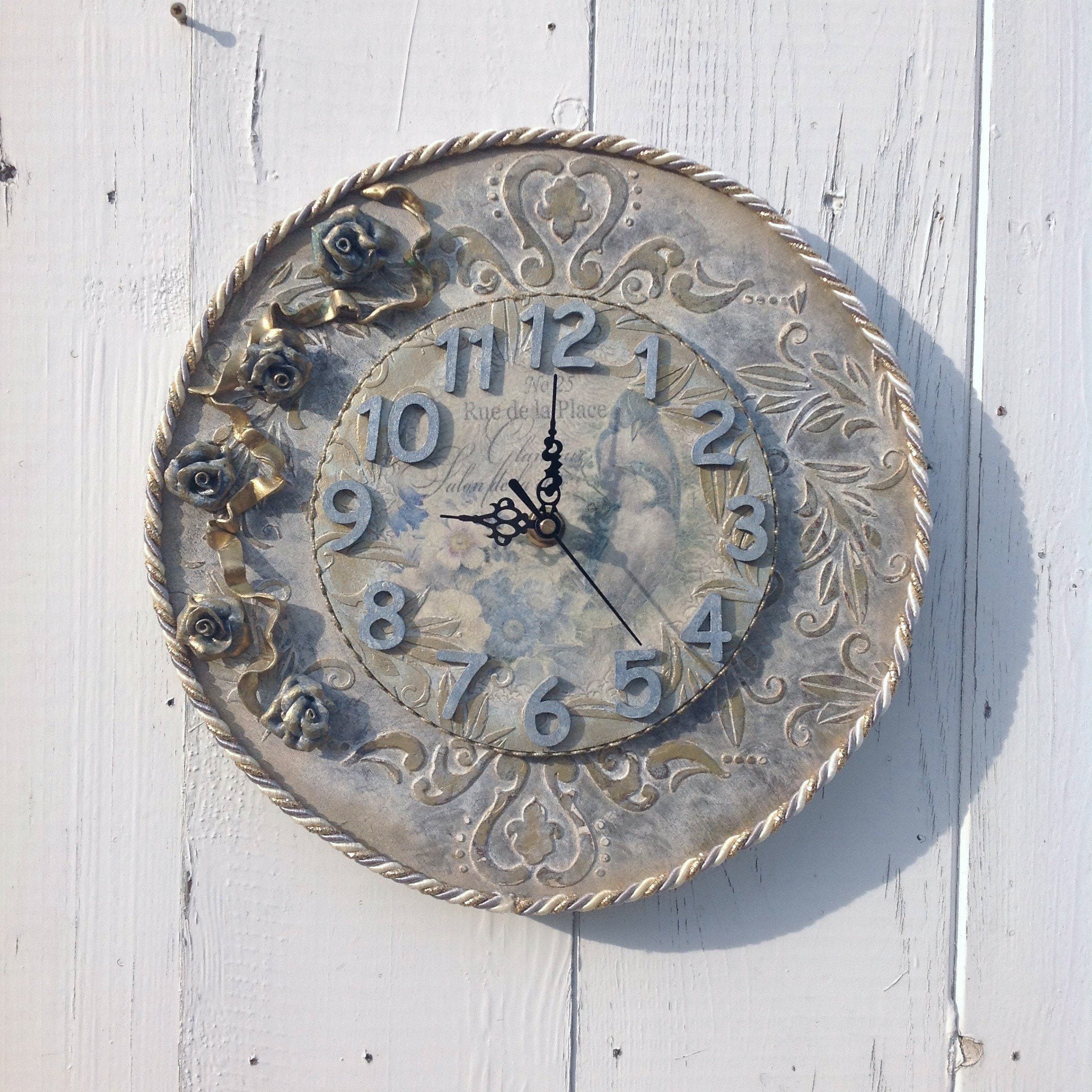 Gray wall clock Unique wall clock Rustic wall clocks Small Etsy