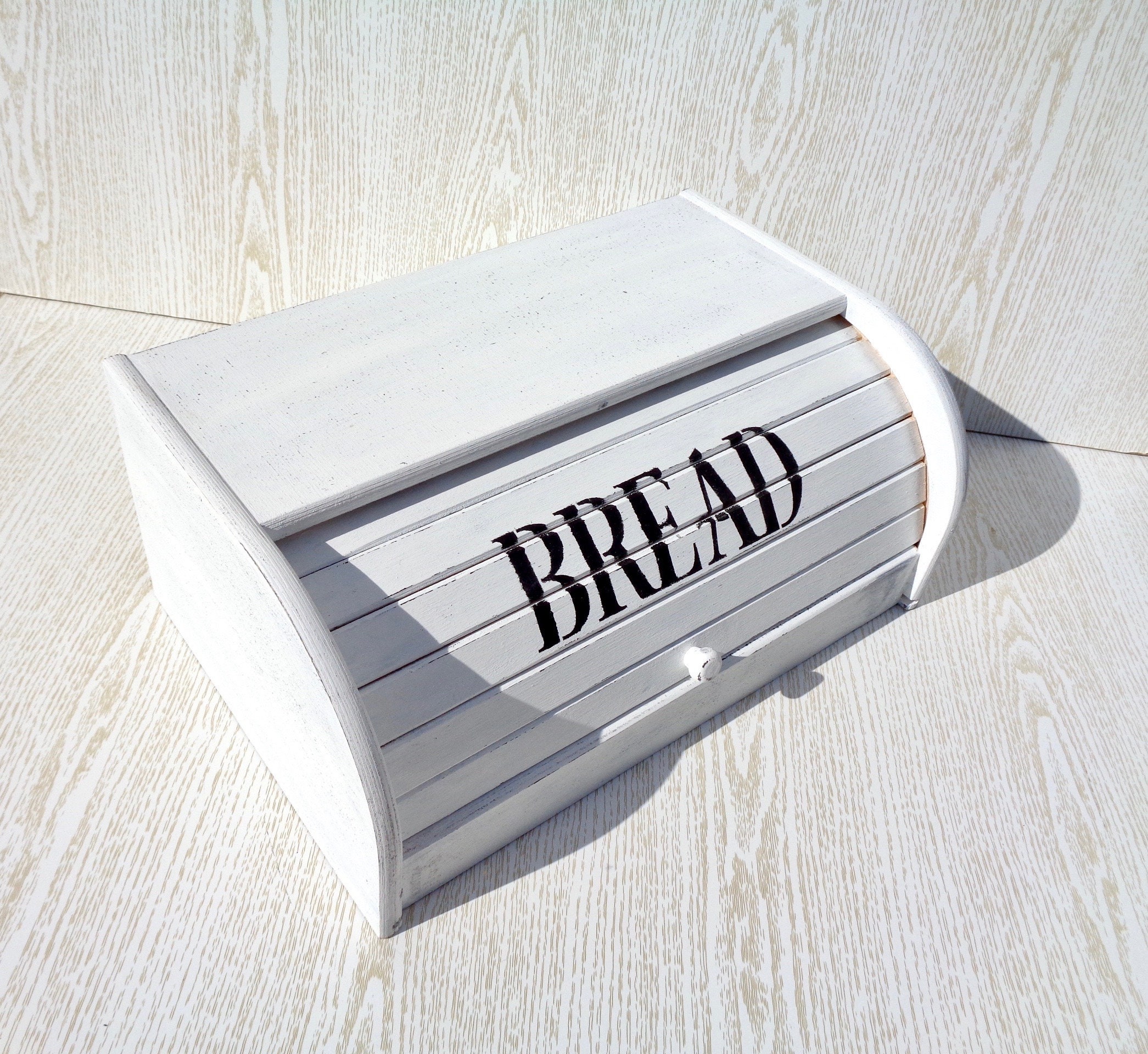 White Wooden Bread Box Farmhouse Breadbox Modern Bread Bin Etsy