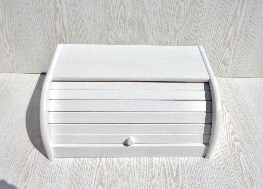 White Wood Bread Box Farmhouse Bread Bin Wood Breadbox Roll Etsy