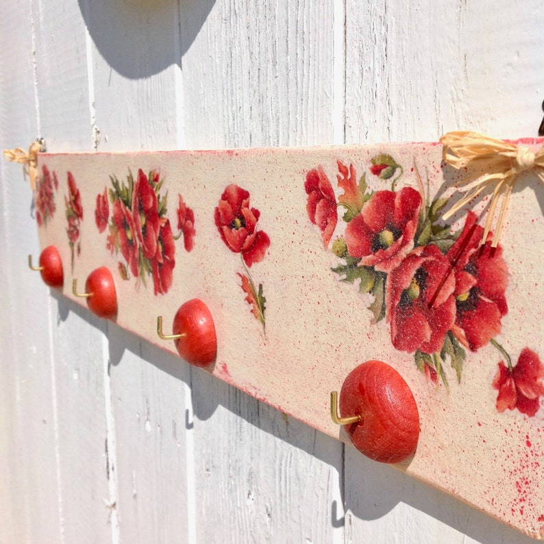 Vintage Floral Wall Clock With Towel Hooks Vintage Red Kitchen Etsy