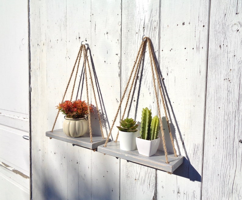 Download Hanging rope shelves Plant shelf set of 2 small shelving decor | Etsy