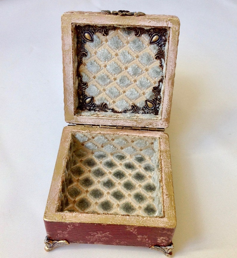 Small jewelry decoupage box vintage Decorative gift box Proposal ring box Floral keepsake box