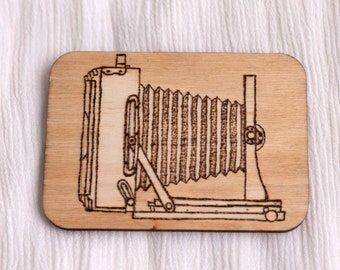 Vintage 4x5 Camera Profile Pyrography Woodburn Magnet