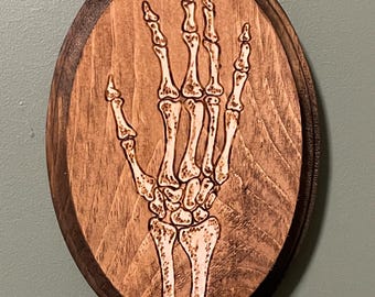 Skeleton Hand Woodburn Art for Gallery Wall Wood Decor