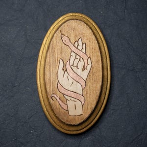 Hand and Snake Woodburn Art for Gallery Wall Wood Decor