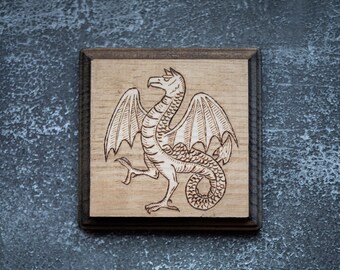 Medieval Fantasy Art Dragon Woodburn Art for Gallery Wall Wood Decor