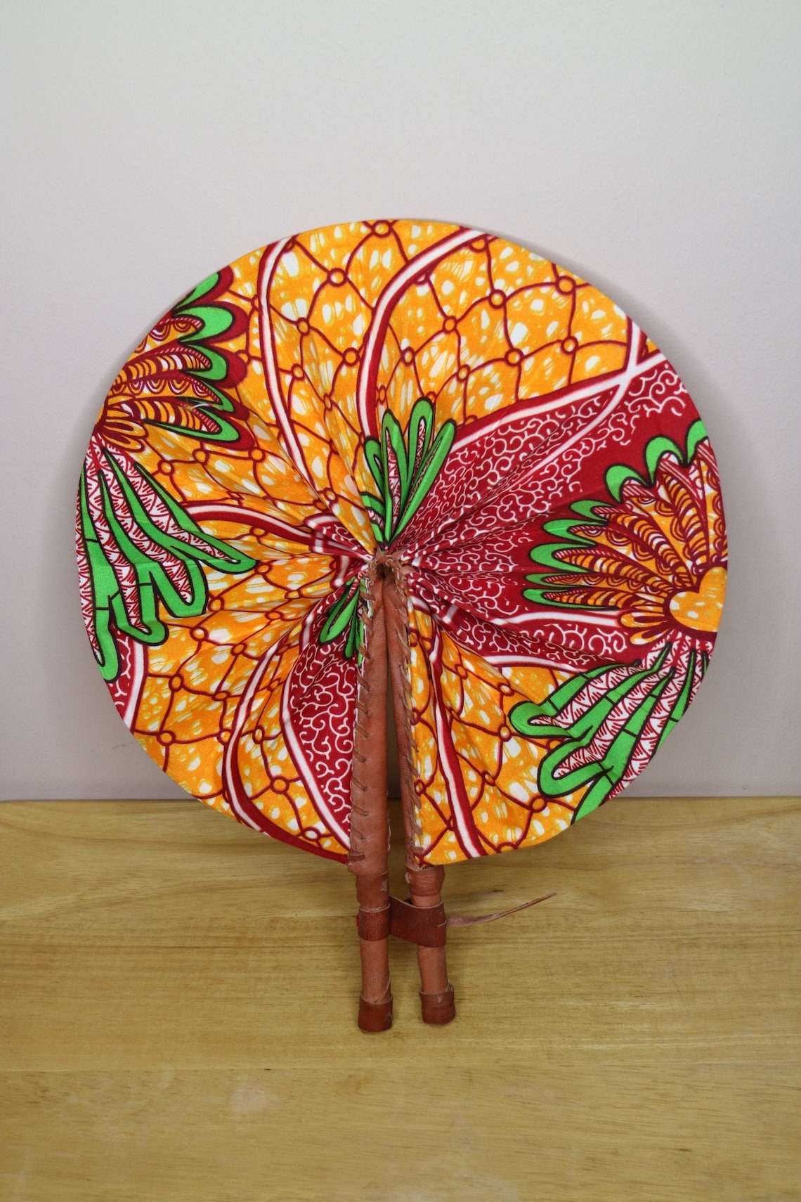 Large Ankara handmade fan African fabric fan leather Royal Etsy