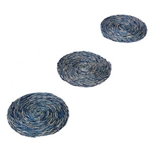 Set of 4 Grass Woven Granite Blue Coasters
