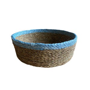 Round natural Bread Basket, Trinket Holder, Fruit bowl, Snack platter, Housewarming Gift, Simple Dinnerware. alfresco, Blue Tableware