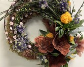 Easter wreath, wreath door decoration pussy willow, thistle yellow moss Easter decoration Easter wall hanging