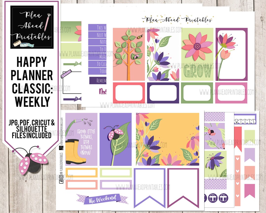 Happy Planner Printable Stickers Classic Vertical Weekly Kit, Grow ...