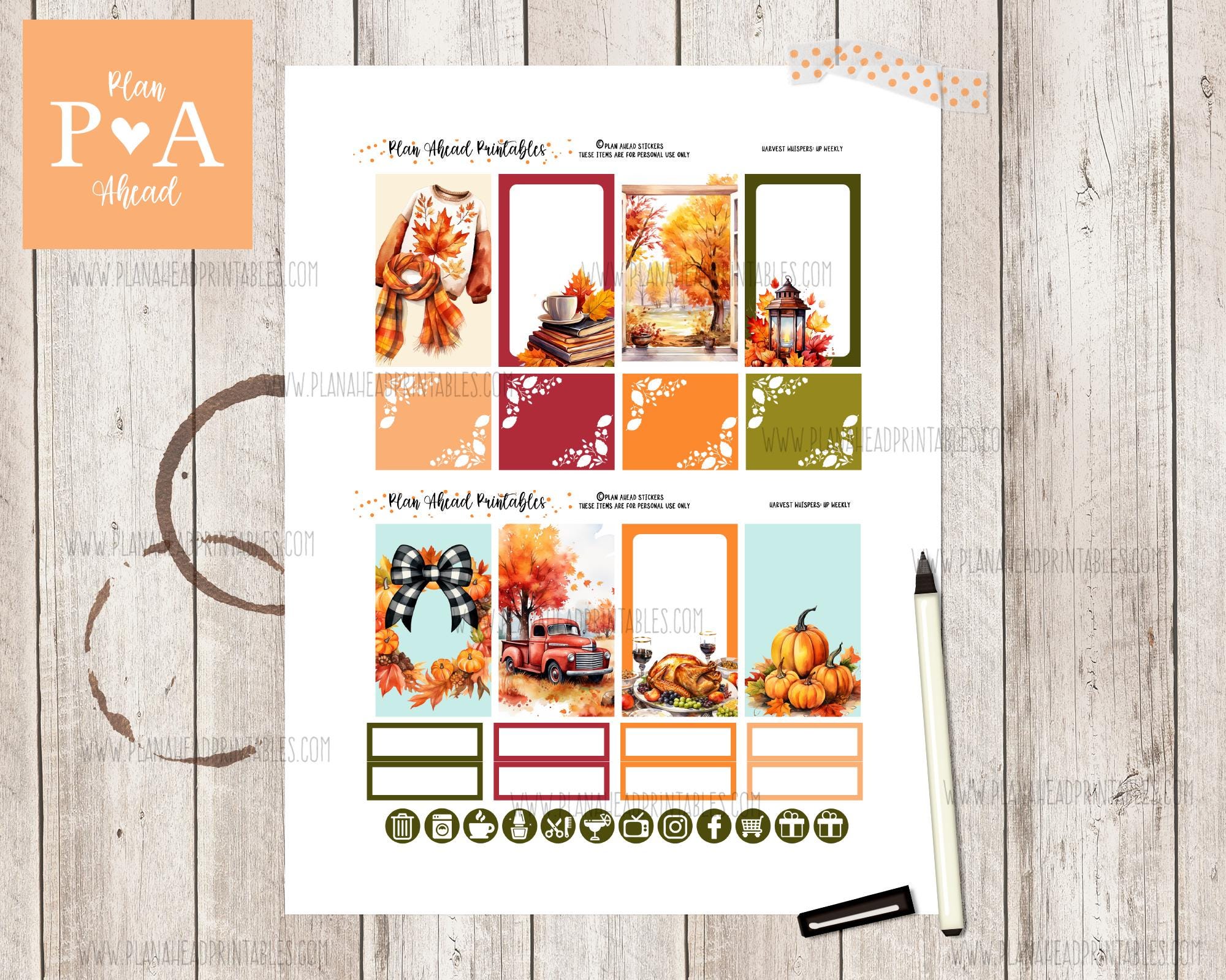 Harvest Whispers PRINTABLE Classic Happy Planner Weekly Planner Sticker ...