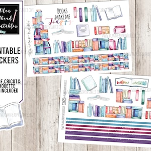 Printable Stickers for Planners, Scrapbooking or Card Making, Reading Books Library