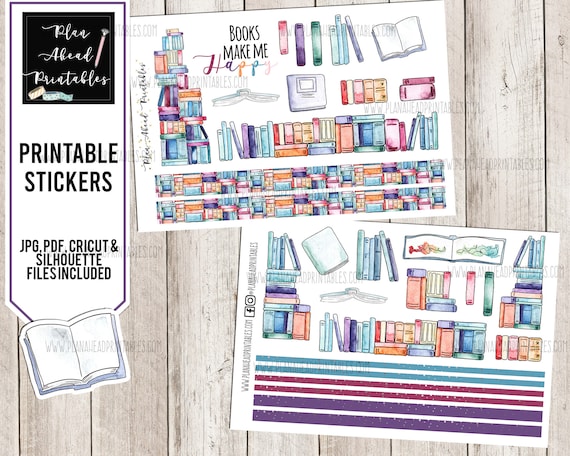 Printable Stickers for Planners, Scrapbooking or Card Making, Reading Books  Library