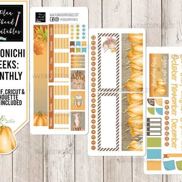 HOBONICHI WEEKS Printable Stickers Monthly Kit Thankful Thanksgiving