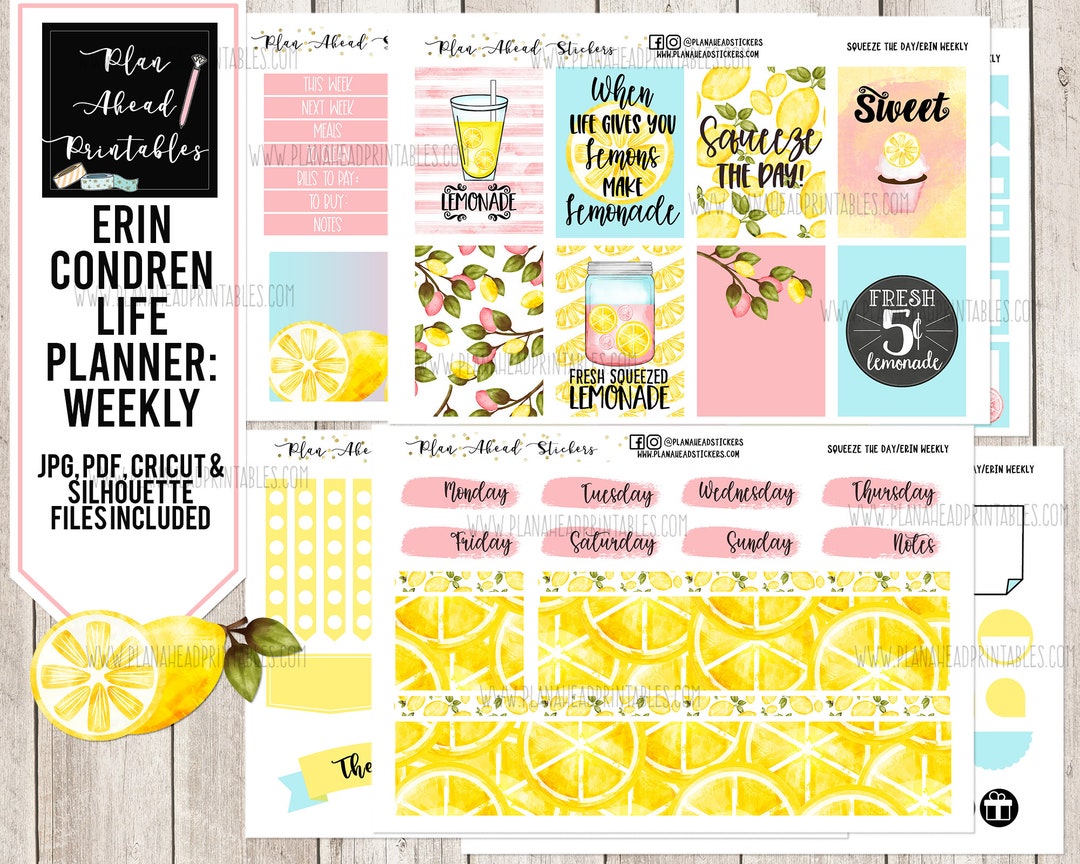 Erin Condren Life Planner Printable Sticker Weekly Kit, Lemons Lemonade ...