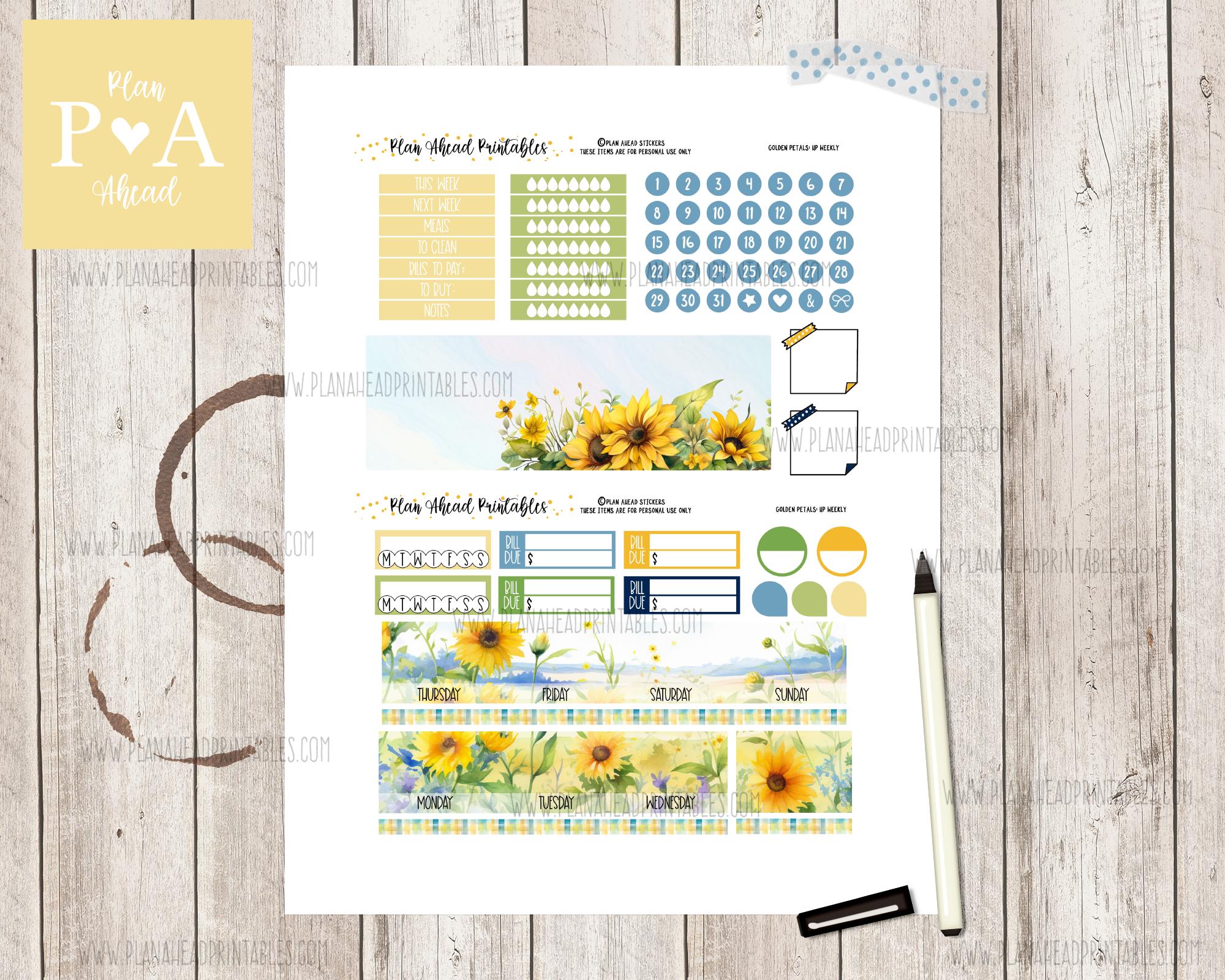 Golden Petals PRINTABLE Classic Happy Planner Weekly Planner Sticker ...
